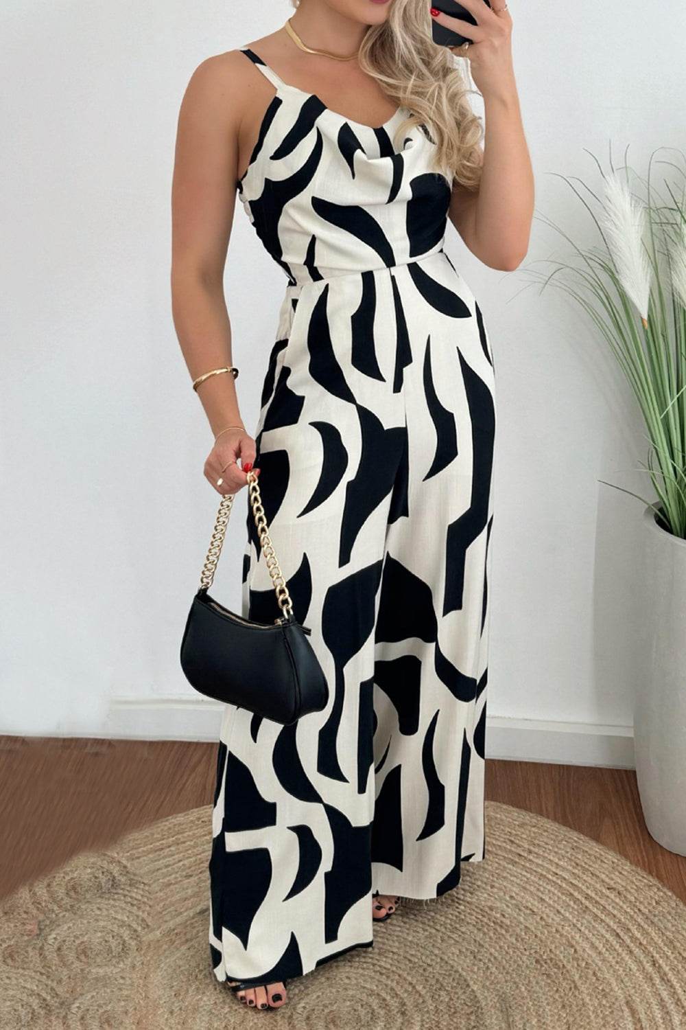 Two-Tone Spaghetti Strap Wide Leg Jumpsuit