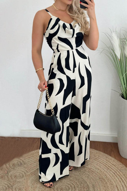 Two-Tone Spaghetti Strap Wide Leg Jumpsuit