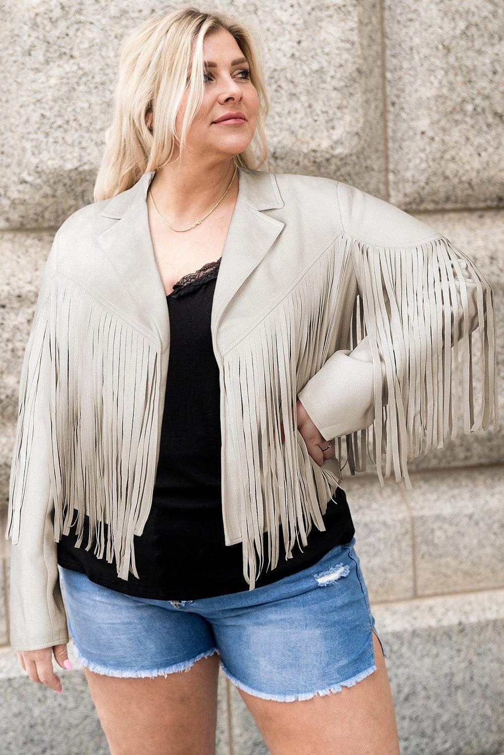 Plus Size Fringe Open Front Jacket for Stylish Layering