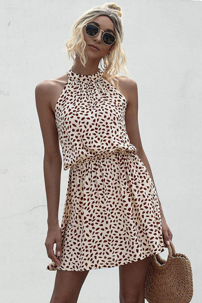 Stylish Printed Grecian Neck Mini Dress for Women