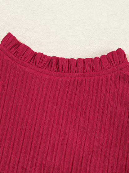 Textured Ruffled Trim Loose Fit Mini Dress