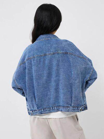 Pocketed Button Up Long Sleeve Denim Top for Women