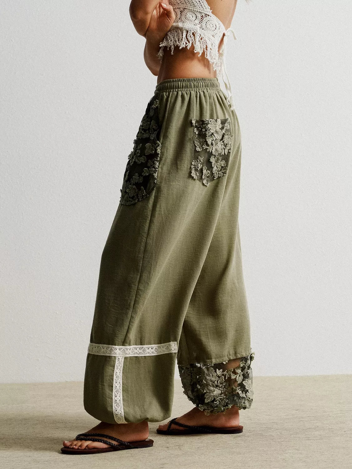 Lace Detail Drawstring Harem Pants