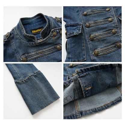 American-Style Retro Court-Style Waist-Cinching Denim Jacket For Women