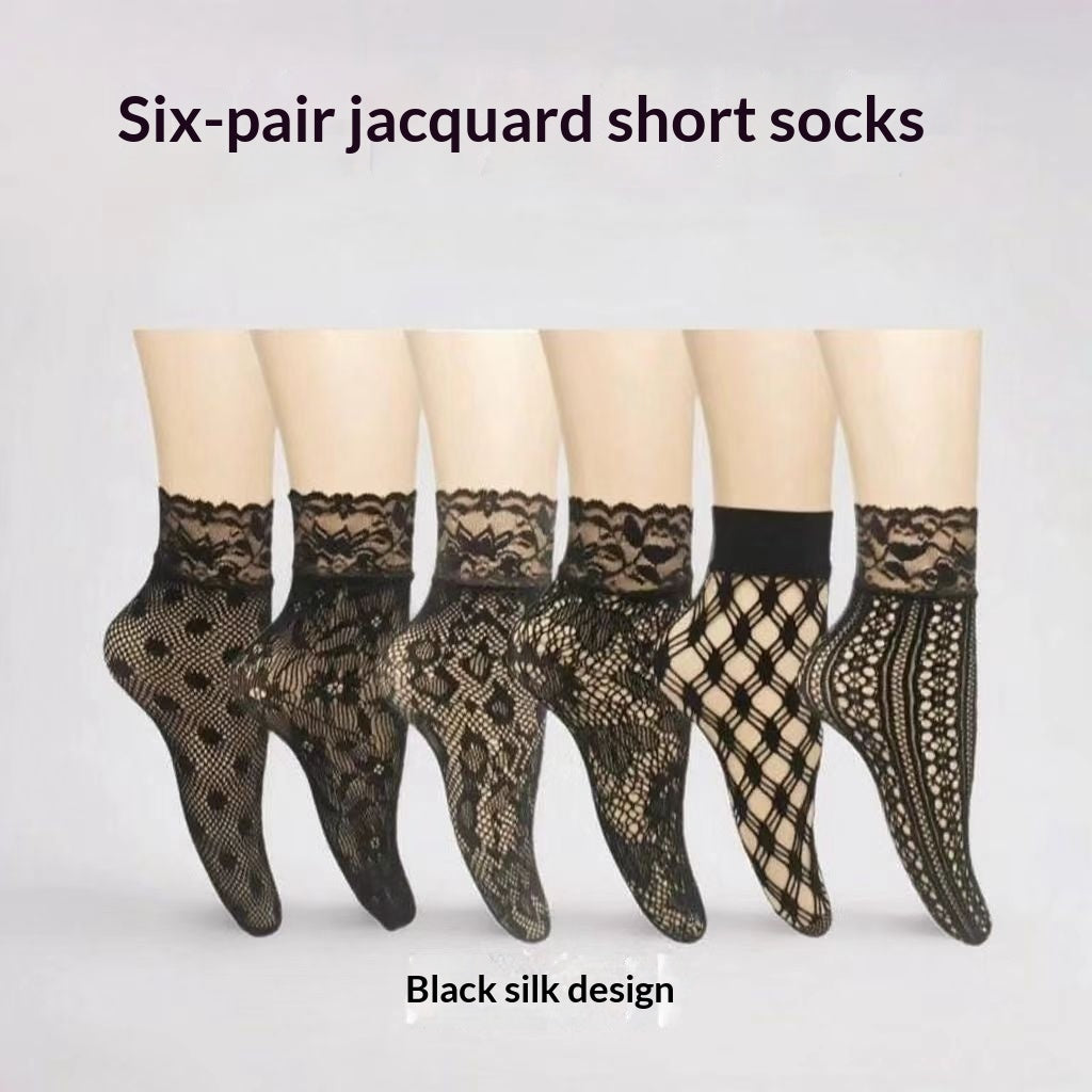 Jacquard Black Sheer Stockings Short Women Thin Sweat-absorbent