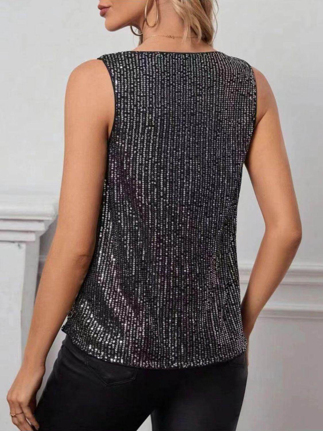 Sequin Cowl Neck Tank Top for Stylish Evening Wear