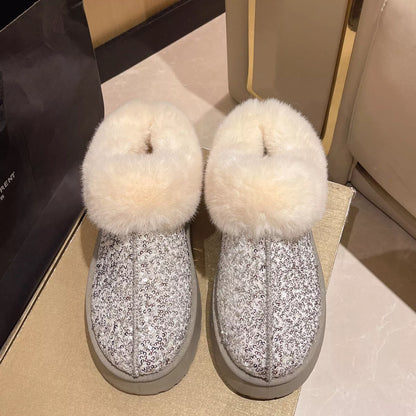 Sequin Round Toe Platform Boots