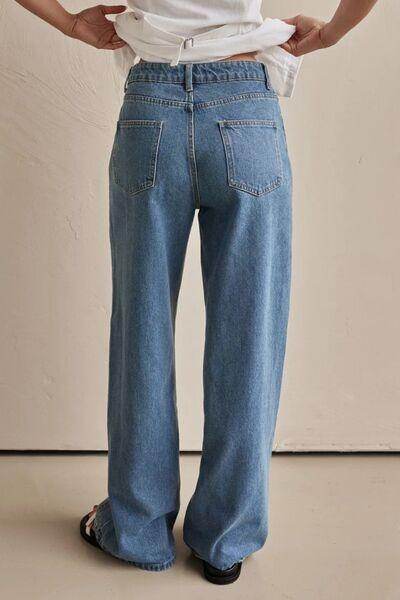 Contrast Straight Leg Jeans with Pockets for Women