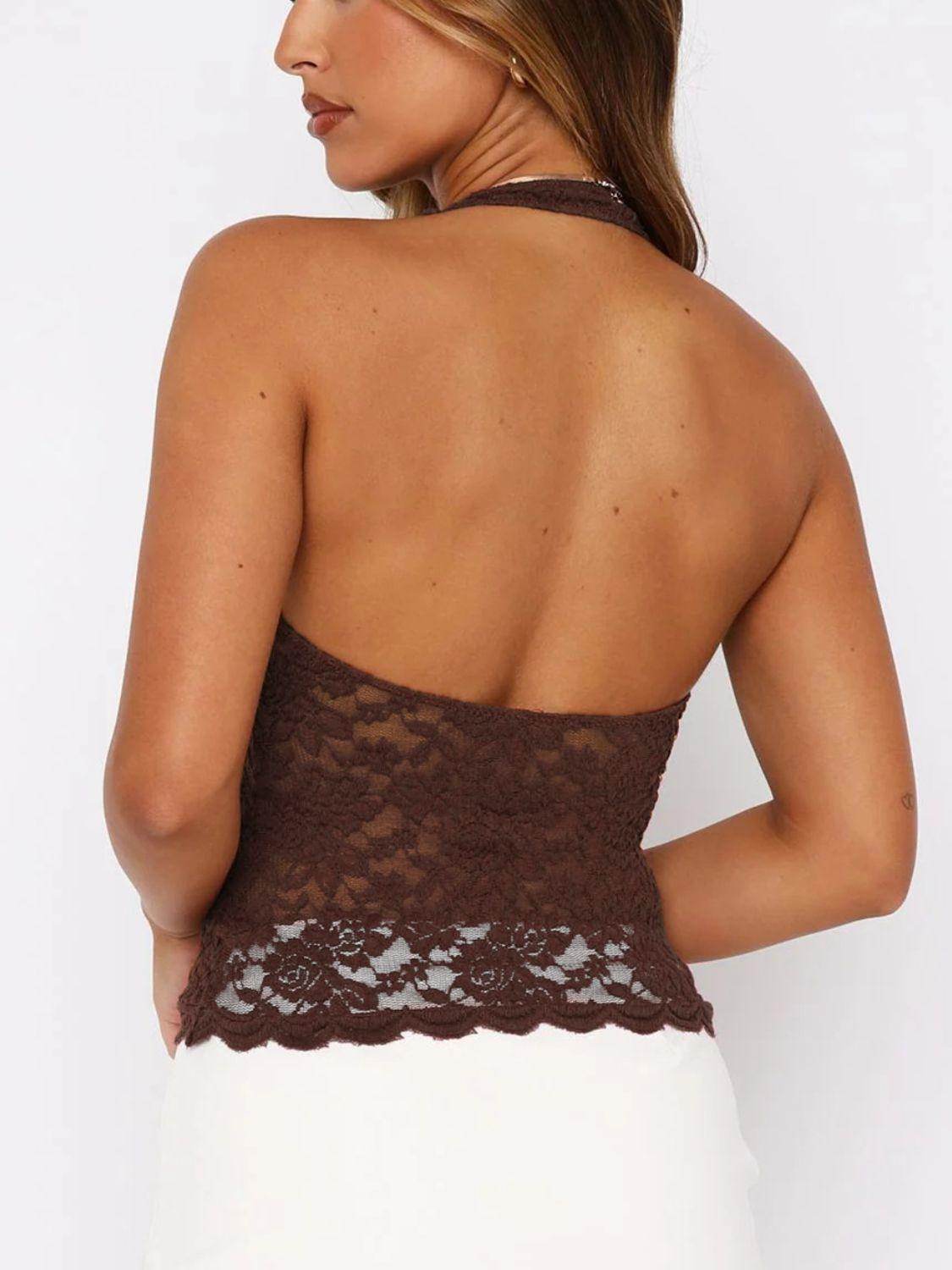Lace Backless Halter Neck Cami for Women - Trendy Style