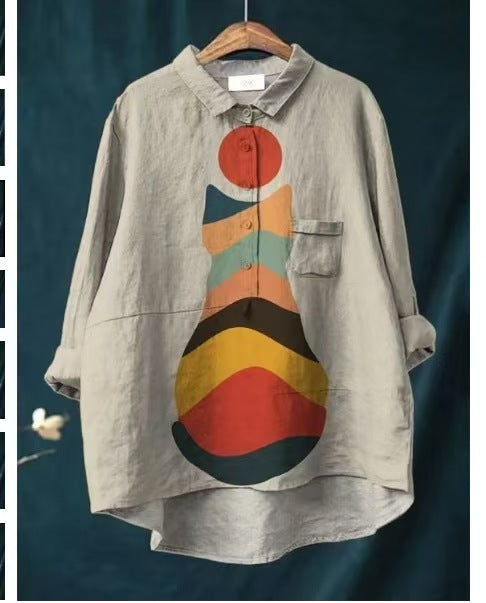 Womens Casual Long-sleeve Shirt Top