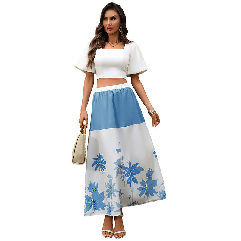 Casual Printed Patchwork High-waisted Long A-line Skirt