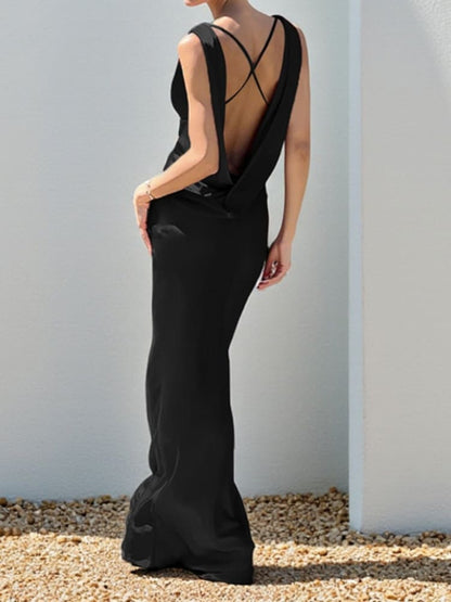 Deep Drape Neck Gown Dresses
