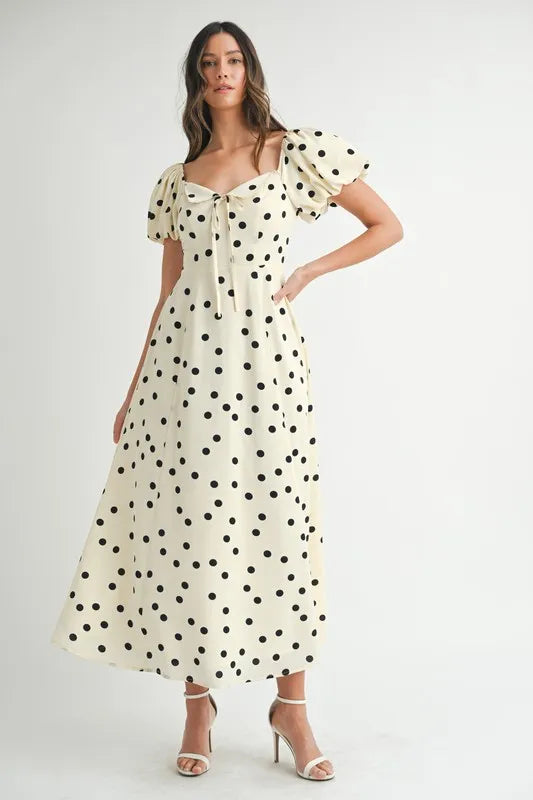 MABLE Polka Dot Puff Sleeve Midi Dress