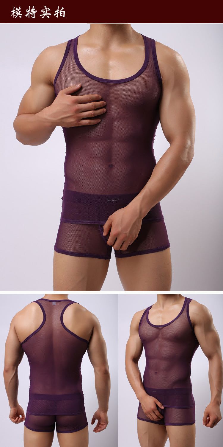 Fitness Transparent Cutout Mesh Men&