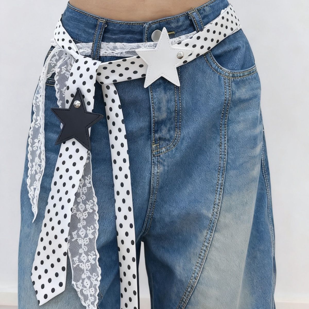 Polka-dot Silk Scarf Beltearly Autumn Styling With Denim Vintage Vibe