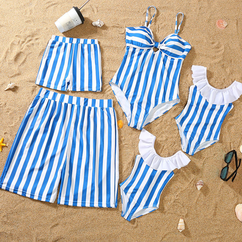 Parent-child Bikini Blue And White Stripe Swimsuit