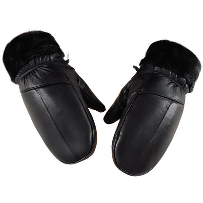 Fleece-lined Thickened Cold-resistant Windproof Sheepskin Mittens For Cycling