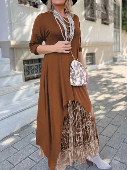 Plus Size Leopard Print Asymmetrical Hem Midi Dress