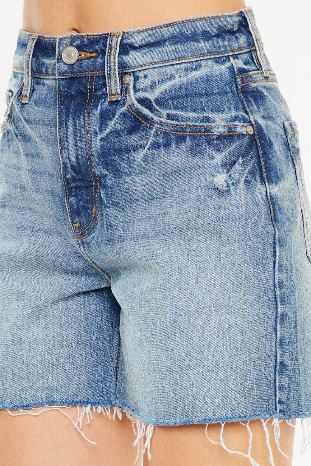 Kancan Full Size Raw Hem High Waist Denim Shorts for Women