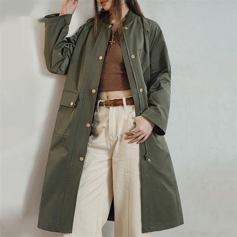 Retro Olive Green Trench Coat Mid-length Loose Women