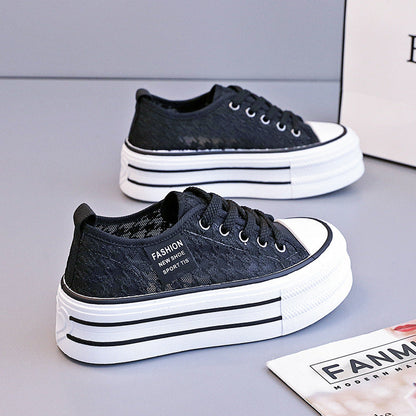 Womens Summer Breathable Lace Mesh Shoes With 5cm Thick Sole For Height Increase