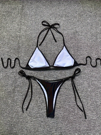 Bikini Leopard Print 2 Piece Swimsuit for Women – High Cut Lace-Up Backless Flattering Bikini Set with Halter Spaghetti Strap – Stretchy Sexy and Stylish Swimwear for Pool Beach and Summer Vacation