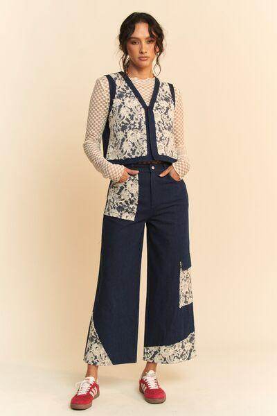 Davi &amp; Dani Lace Applique Wide Leg Jeans for Women
