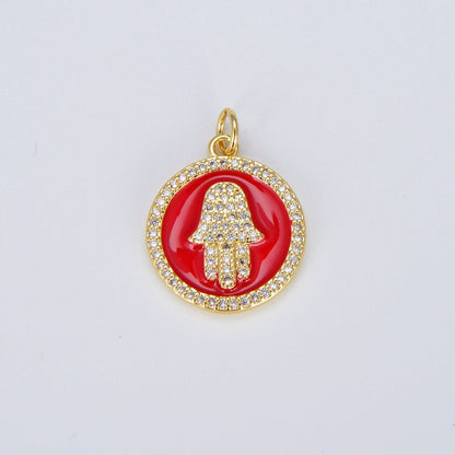 Dainty 14K Gold Filled Hamsa Hand Charm Coin Disc Hand of Fatima Pendant E-306 - E-310