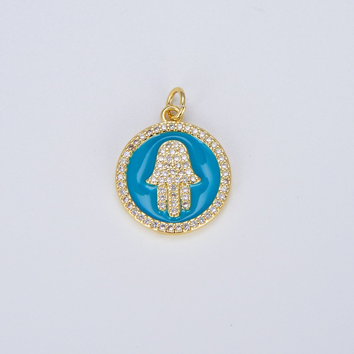 Dainty 14K Gold Filled Hamsa Hand Charm Coin Disc Hand of Fatima Pendant E-306 - E-310
