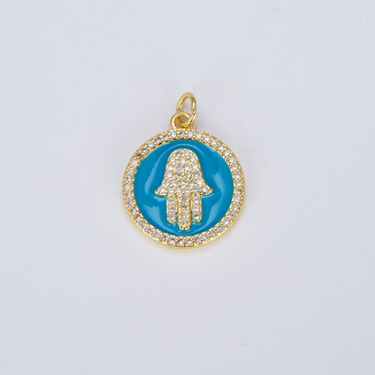 Dainty 14K Gold Filled Hamsa Hand Charm Coin Disc Hand of Fatima Pendant E-306 - E-310