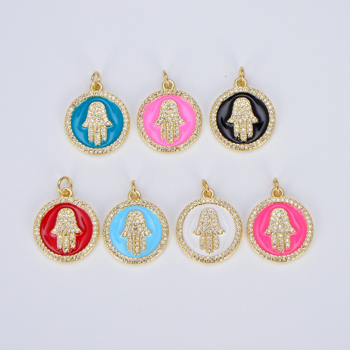 Dainty 14K Gold Filled Hamsa Hand Charm Coin Disc Hand of Fatima Pendant E-306 - E-310