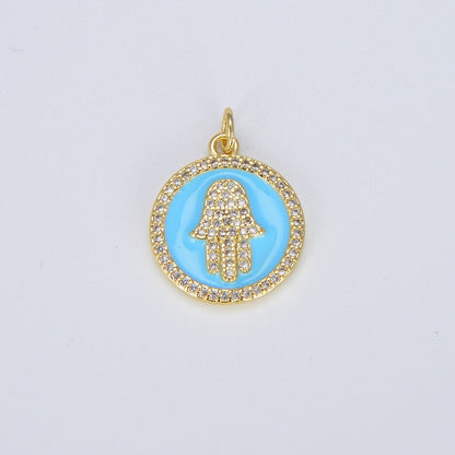 Dainty 14K Gold Filled Hamsa Hand Charm Coin Disc Hand of Fatima Pendant E-306 - E-310