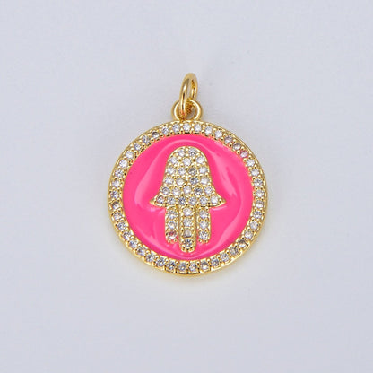 Dainty 14K Gold Filled Hamsa Hand Charm Coin Disc Hand of Fatima Pendant E-306 - E-310