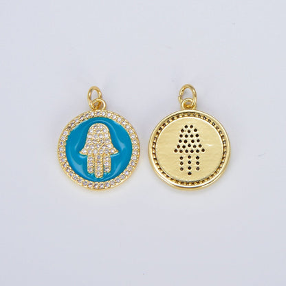 Dainty 14K Gold Filled Hamsa Hand Charm Coin Disc Hand of Fatima Pendant E-306 - E-310