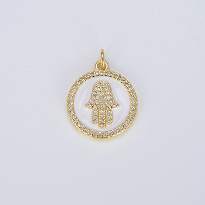 Dainty 14K Gold Filled Hamsa Hand Charm Coin Disc Hand of Fatima Pendant E-306 - E-310