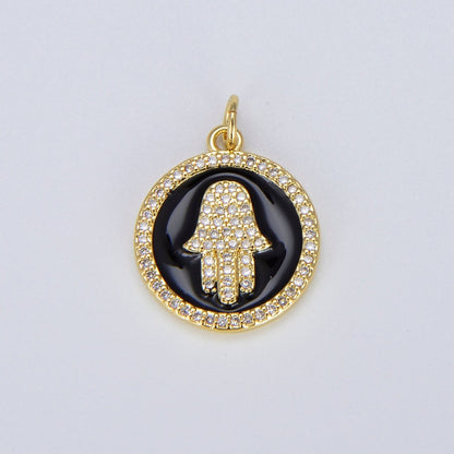 Dainty 14K Gold Filled Hamsa Hand Charm Coin Disc Hand of Fatima Pendant E-306 - E-310