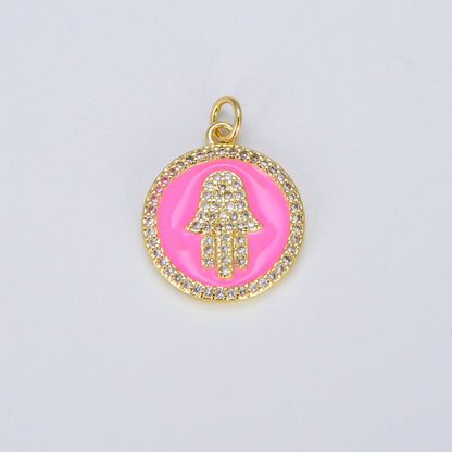 Dainty 14K Gold Filled Hamsa Hand Charm Coin Disc Hand of Fatima Pendant E-306 - E-310