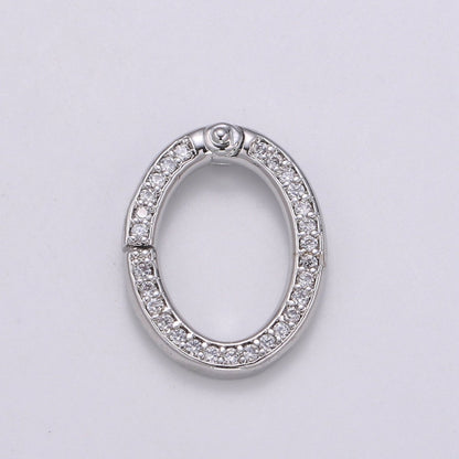 Dainty 14k Gold Filled, Silver Full Pave Cz Oval Pull Gate Ring Clasp 17x13mm Cubic Oval for Link Connector Thickness 2.3mm Jewelry Supply, K-147, K-148