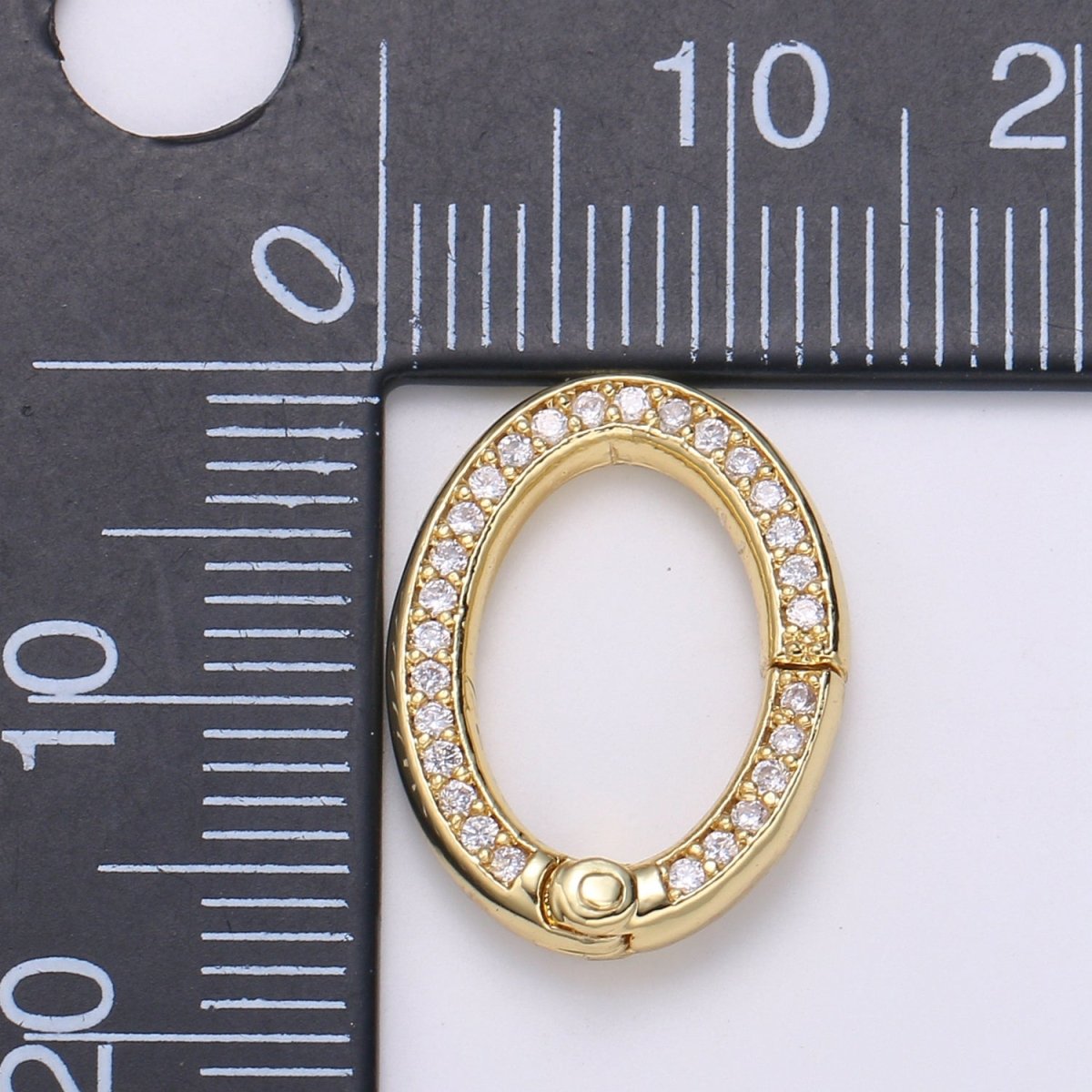 Dainty 14k Gold Filled, Silver Full Pave Cz Oval Pull Gate Ring Clasp 17x13mm Cubic Oval for Link Connector Thickness 2.3mm Jewelry Supply, K-147, K-148