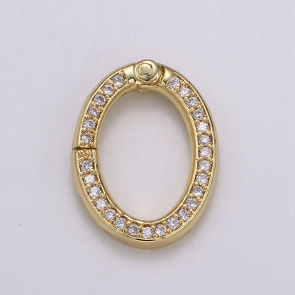 Dainty 14k Gold Filled, Silver Full Pave Cz Oval Pull Gate Ring Clasp 17x13mm Cubic Oval for Link Connector Thickness 2.3mm Jewelry Supply, K-147, K-148