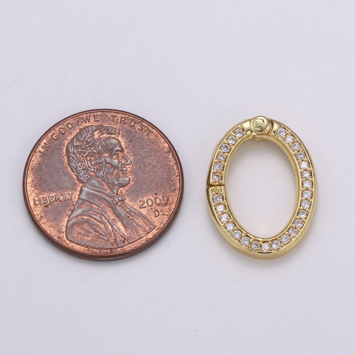 Dainty 14k Gold Filled, Silver Full Pave Cz Oval Pull Gate Ring Clasp 17x13mm Cubic Oval for Link Connector Thickness 2.3mm Jewelry Supply, K-147, K-148