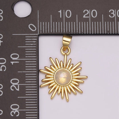 Dainty 14k Gold Filled Sun Burst Charm Moonstone Round SunBurst Medallion Pendant Gold Sun Celestial Jewelry N-1452