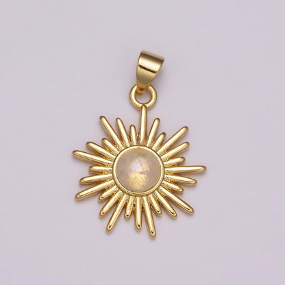 Dainty 14k Gold Filled Sun Burst Charm Moonstone Round SunBurst Medallion Pendant Gold Sun Celestial Jewelry N-1452