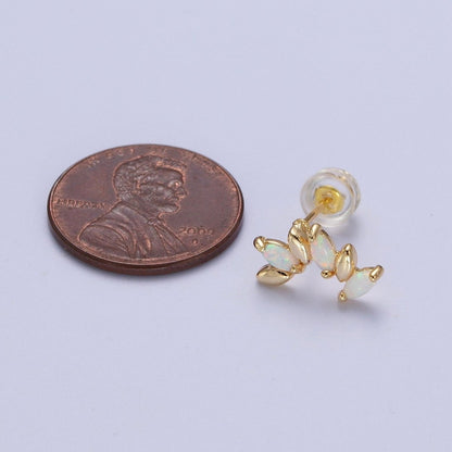 Dainty 14K Gold Filled White Opal Gold Marquise Stud Earrings | AD-107