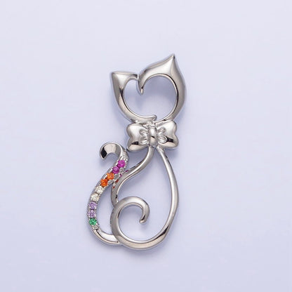 Dainty 16K Gold Filled Cat Pendant Micro Pave Silver Kitty Charm AA305 AA306