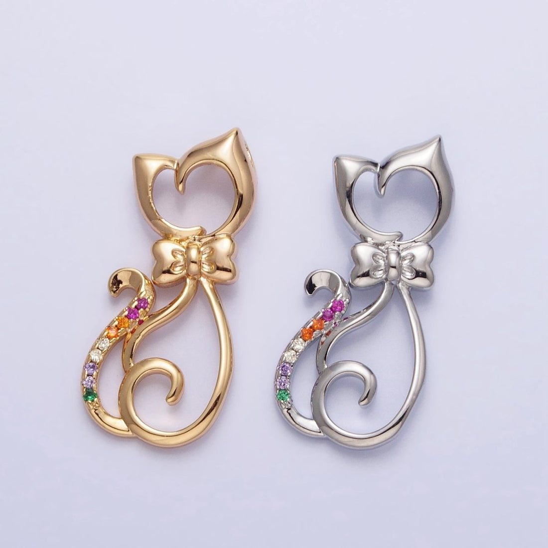 Dainty 16K Gold Filled Cat Pendant Micro Pave Silver Kitty Charm AA305 AA306