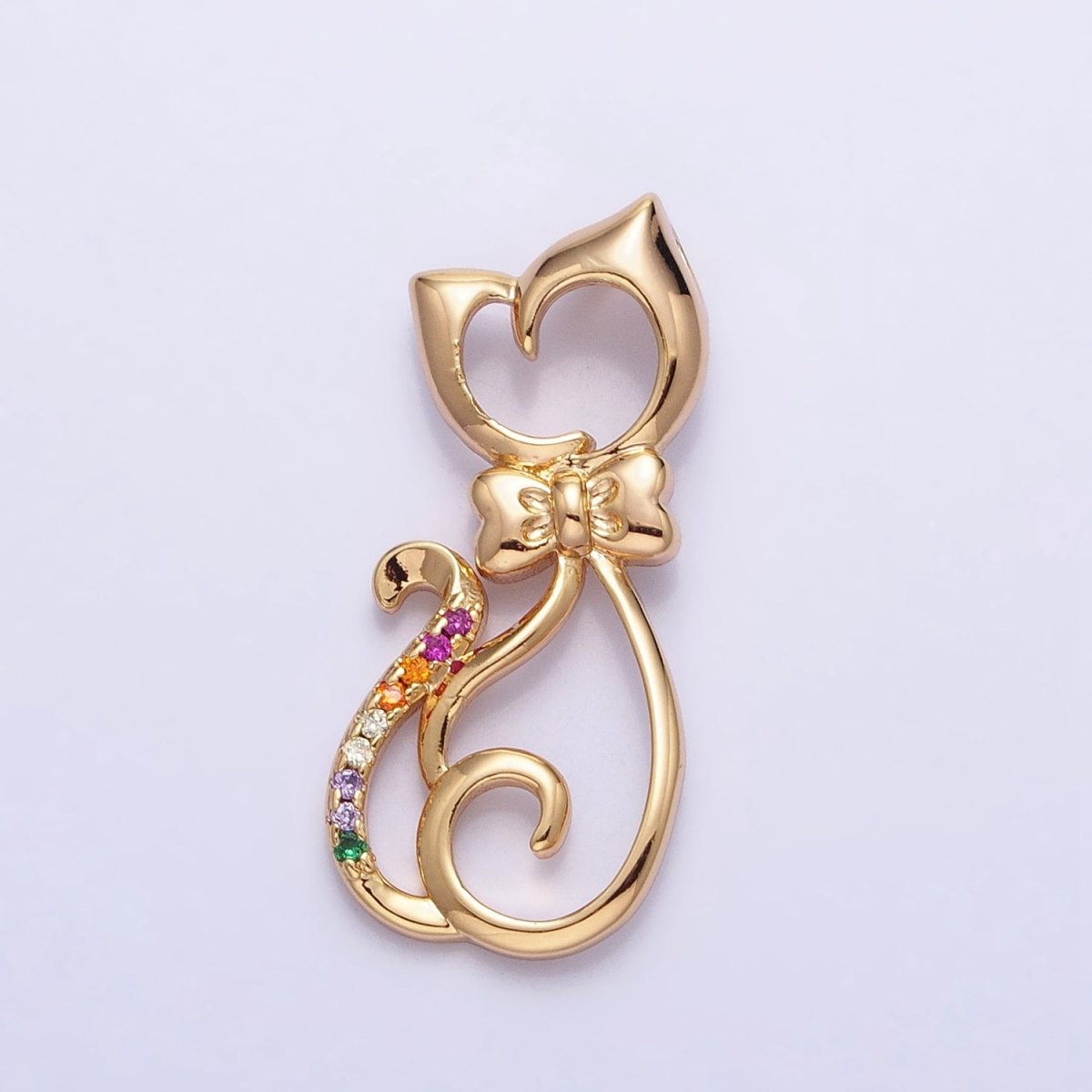 Dainty 16K Gold Filled Cat Pendant Micro Pave Silver Kitty Charm AA305 AA306