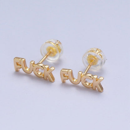Dainty 16K Gold Filled "FUCK" Script Stud Earrings | AD-274