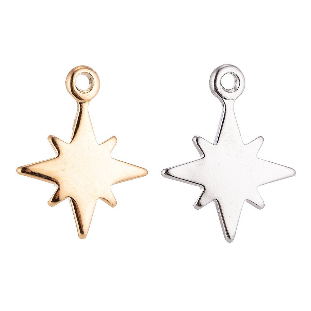 Dainty 18K Gold Fileld Star Burst North Star Sky, Wish Layer Necklace Pendant Charm Bead Earring Finding for Jewelry Making C-126