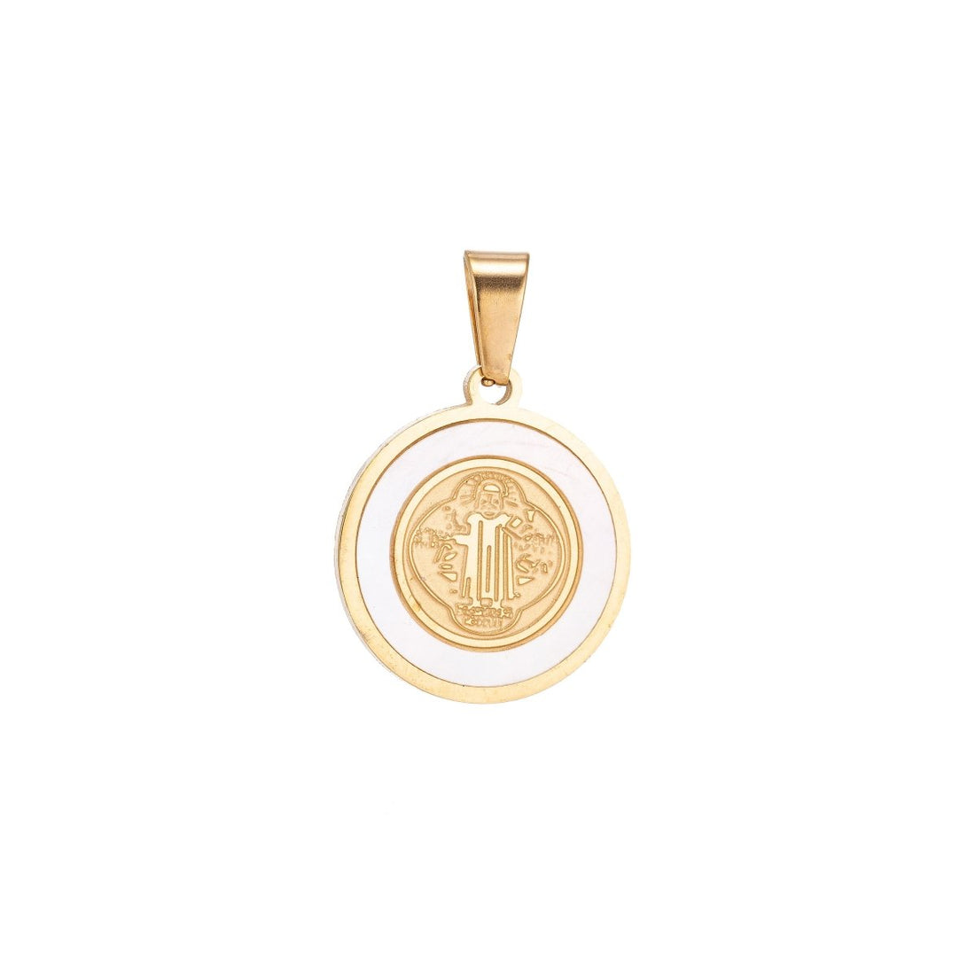 Dainty 18k Gold Fill Saint Benito St Catholic Faith Praying White Sea Shell Religious Necklace Pendant Charm Findings for Jewelry Making J-423